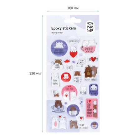 Наклейки гелевые MESHU "Beary beary" 10 x 22 см, 28 накл, инд. уп., европодвес RE-MS_42778