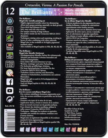 Набор цветных карандашей CRETACOLOR The Brilliants MegaColor 12 шт, увеличенные, мет.пенал CR29098