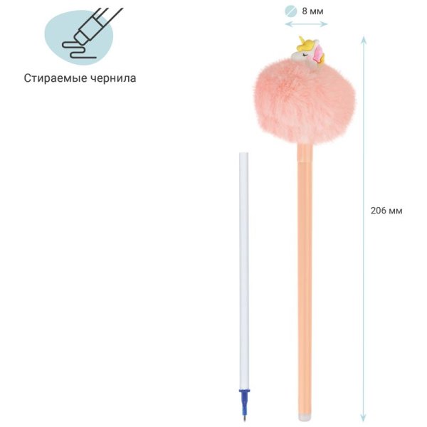 Ручка гелевая стираемая MESHU "Fluffy Unicorn" синяя, 0.5 мм, корпус ассорти RE-MS_60966