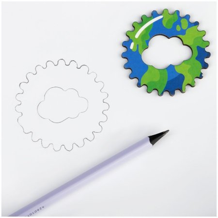 Спирограф для рисования ТРИ СОВЫ "Галактика" дерево, 2 зубчатых колеса, 5 зубчатых кругов RE-СФ00003