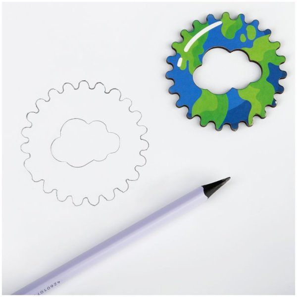 Спирограф для рисования ТРИ СОВЫ "Галактика" дерево, 2 зубчатых колеса, 5 зубчатых кругов RE-СФ00003