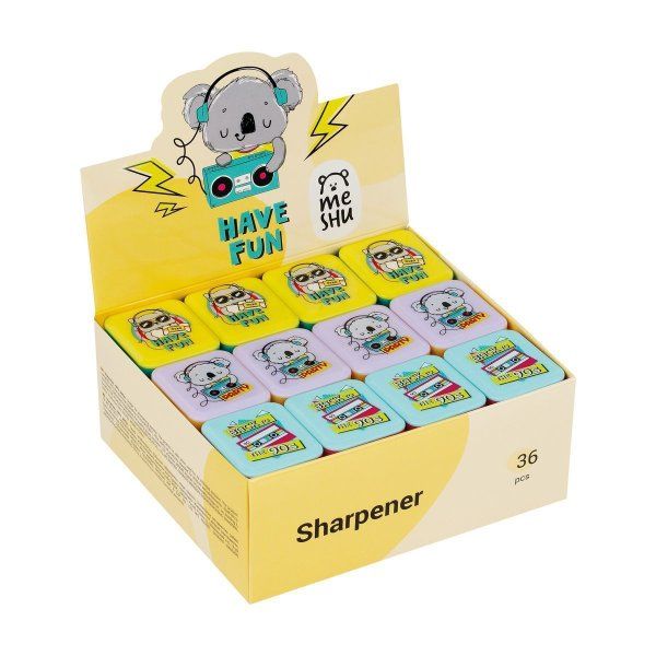 Точилка пластиковая MESHU "90s party" 1 отверстие, ассорти RE-MS_45327