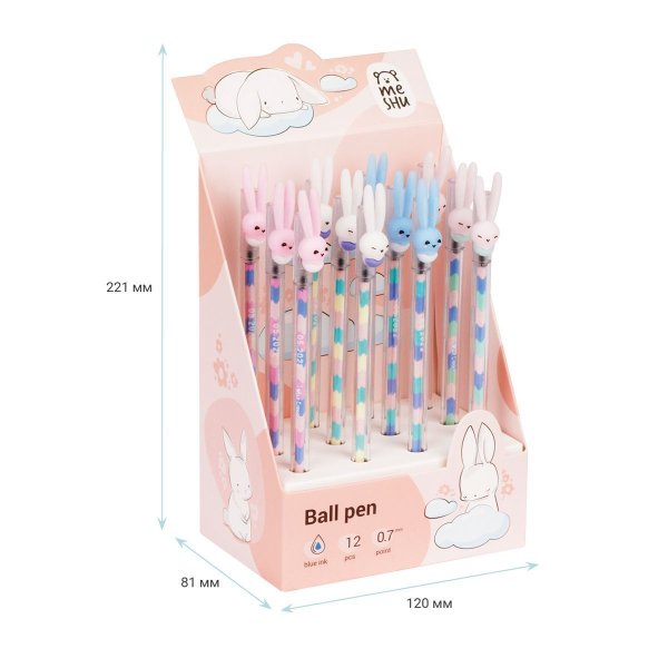 Ручка шариковая MESHU "Ice Cream Rabbit ", синяя, 0,7мм, корпус ассорти, с топпером RE-MS_02873
