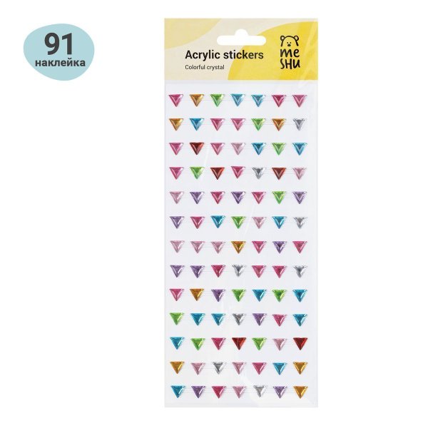 Наклейки акриловые MESHU "Сolorful crystal", 25*10см, стразы, 91 наклейка, инд. уп., европодвес RE-MS_46767