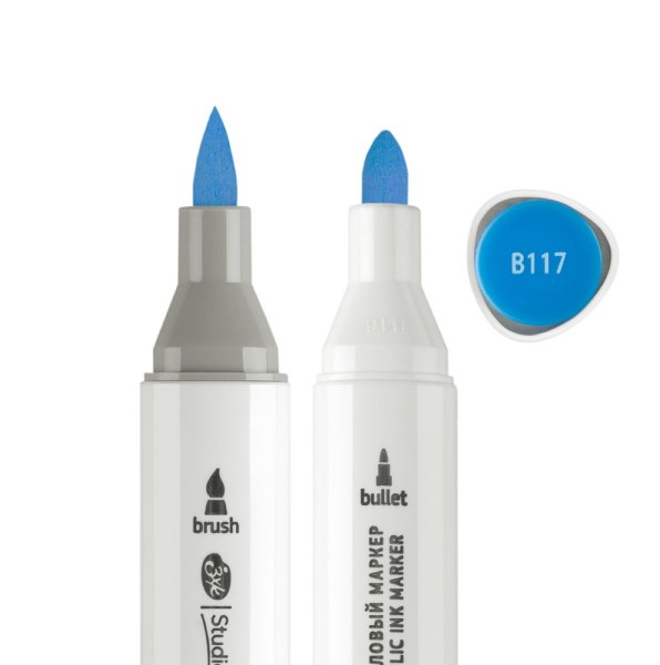 Маркер акриловый двусторонний СОНЕТ перо кисть/пуля 1 шт B117 голубой NP-273-B117