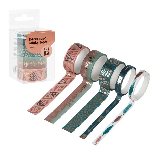 Набор клейких декоративных лент MESHU "Feather", 5шт RE-MS_52079