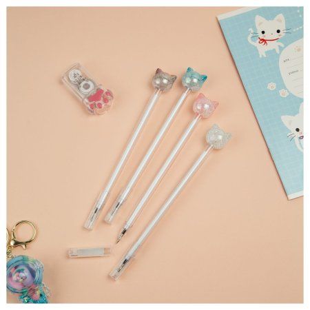 Ручка шариковая MESHU "Crystal Kitten" синяя, 0.7 мм, корпус ассорти, с топпером RE-MS_02934