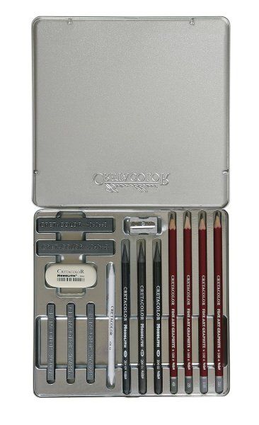 Набор для графики и эскизов CRETACOLOR Silver Box Graphite 15 предметов, мет.пенал CR40018