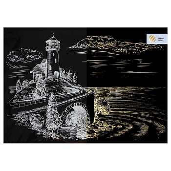 Гравюра с эффектом золота ТРИ СОВЫ А3 "Дом с маяком" RE-GA3_49922
