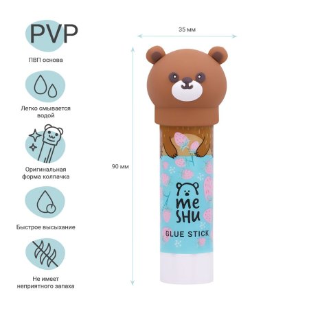 Клей-карандаш MESHU с топпером "Animals" 8 г, ассорти, ПВП RE-MS_45449