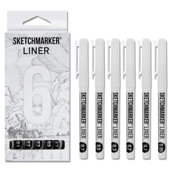 Набор ручек капиллярных (линеров) SKETCHMARKER 6 шт (0.05, 0.1, 0.2, 0.3, 0.5, 0.7 мм) черные MPSML-6SET
