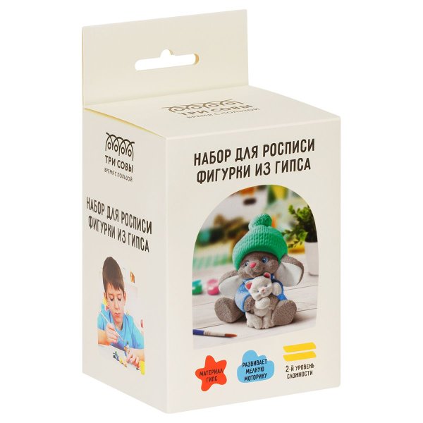 Набор для росписи из гипса ТРИ СОВЫ "Мышонок с котенком" краски, кисть RE-НР_52923