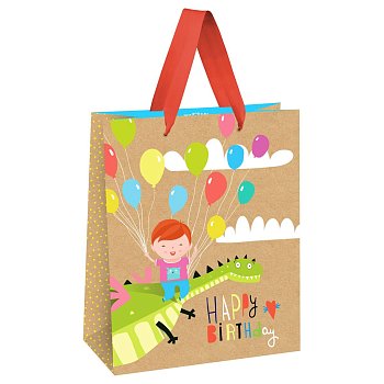 Пакет подарочный 26 x 32 x 12 см MESHU "Happy Birthday. Dragon" выборочный лак, крафт RE-MS_51795