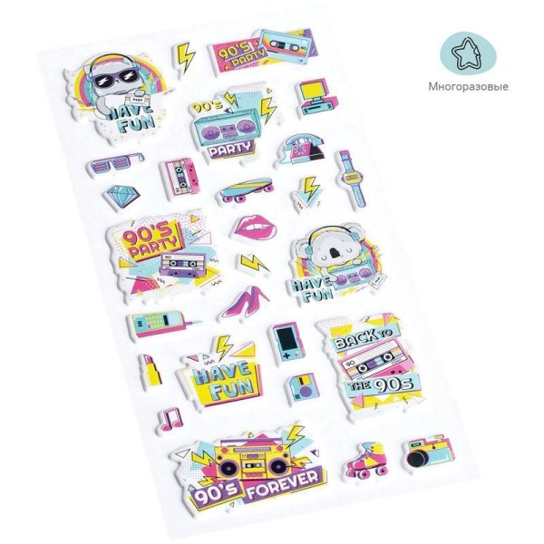 Наклейки объемные MESHU "90's party" 10 x 19 см RE-MS_36925