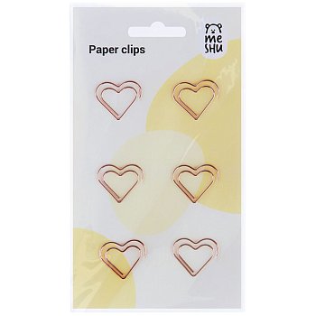 Скрепки фигурные 27 мм MESHU "Hearts" 6 шт пакет с европодвесом RE-MS_41587