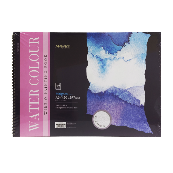 Альбом для акварели MayArt 300 г/м2 A3 420 x 297 мм 12 л, 100% хлопок, Фин, на гребне MA00086