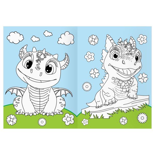 Раскраска с цв. фоном А4 ТРИ СОВЫ "Дракончики" 16 стр. RE-PцА4_57746