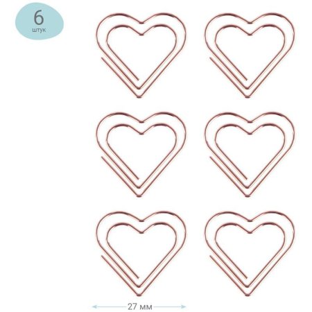 Скрепки фигурные 27 мм MESHU "Hearts" 6 шт пакет с европодвесом RE-MS_41587