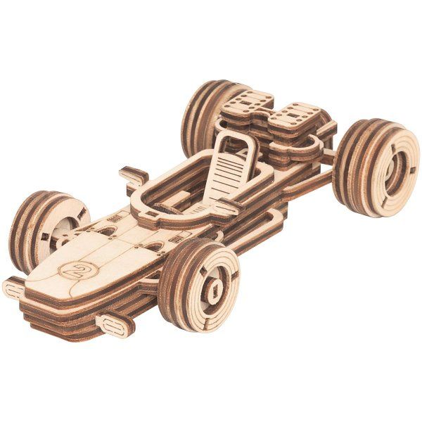 Конструктор деревянный ТРИ СОВЫ "Гоночный автомобиль"11 x 5.2 x 2.5 см, 55 деталей, пакет с еврослотом RE-ДКНС002