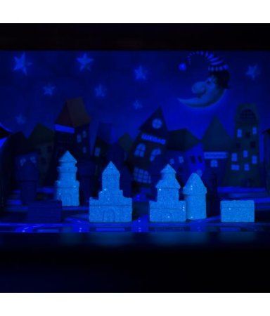 Игровой набор с песком ТМ Космический песок "Городские истории" 2 кг, светящийся песочный, голубой, 10 формочек, песочница AS-KPTCS