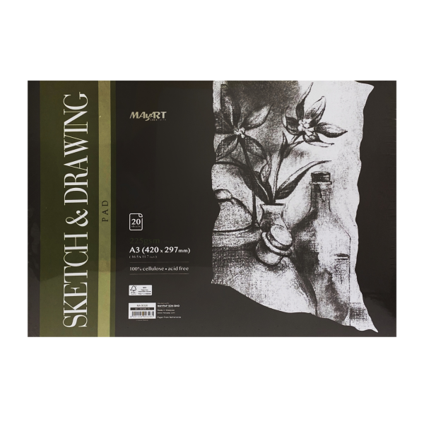 Альбом для скетчинга и рисования MayArt 225 г/м2 A3 420 x 297 мм 20 л, склейка MA00326