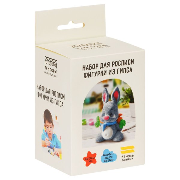 Набор для росписи из гипса ТРИ СОВЫ "Зайка с подарком" краски, кисть RE-НР_52926