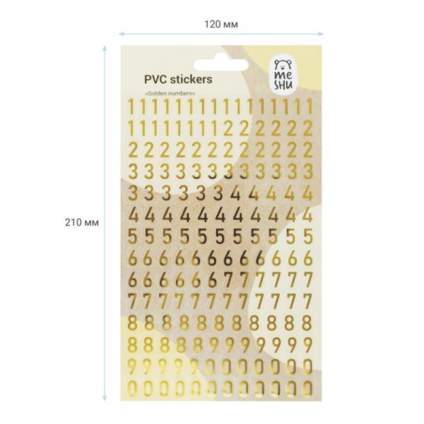 Наклейки ПВХ MESHU "Golden numbers" 10 x 21 см фольга, 170 наклеек RE-MS_43585
