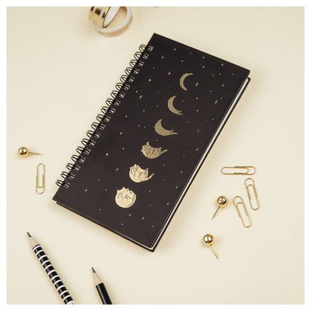 Записная книжка 95 x 175 мм 96л. MESHU "Black cat" на гребне, мат. ламинация, твердая обложка, тиснение фольгой RE-MS_52916