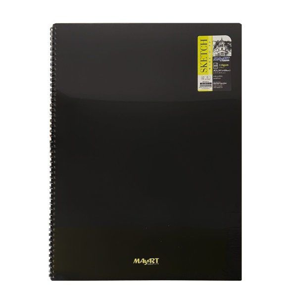 Скетчбук MayArt 110 г/м2 A3+ 420 x 310 мм 60 л, экстрабелые листы, пласт. обложка, на гребне MA00011