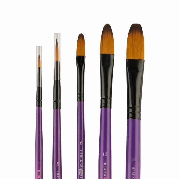 Набор кистей из двухцветной синтетики DECOLA №6, 5 шт (круглая, короткая ручка № 1, 5, овальная, короткая ручка № 6, 10, 14) NP-11245410