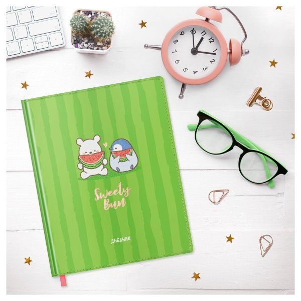 Дневник 1-11 кл. 48л. (твердый) MESHU "Sweety bun" иск. кожа, УФ-печать с глиттером, тиснение фольгой, тон. блок, ляссе RE-MS_49346