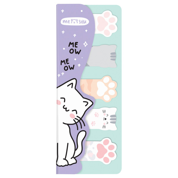 Флажки-закладки MESHU "Meow paw" 20 л, 5 цветов, европодвес RE-MS_54265