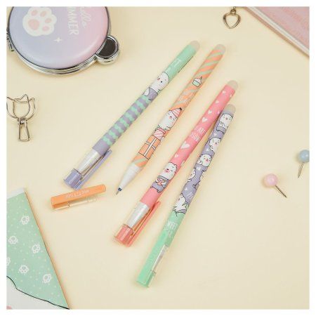 Ручка гелевая стираемая MESHU "Happy time" синяя, 0,5мм, корпус ассорти, софт-тач RE-MS_53912