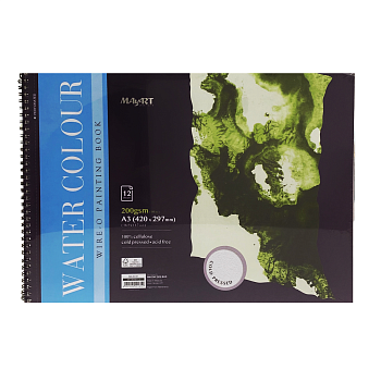 Альбом для акварели MayArt 200 г/м2 A3 420 x 297 мм 12 л, 100% целлюлоза, Фин, на гребне MA00161