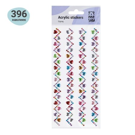 Наклейки акриловые MESHU "Zigzag", 25*10см, стразы, 396 наклеек, инд. уп., европодвес RE-MS_46771