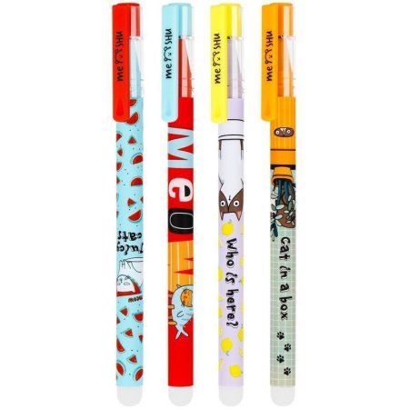 Ручка гелевая стираемая MESHU "Juicy cats" синяя, 0.5 мм, корпус ассорти, софт-тач RE-MS_54001