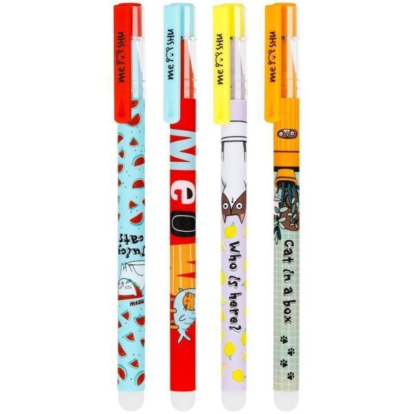 Ручка гелевая стираемая MESHU "Juicy cats" синяя, 0.5 мм, корпус ассорти, софт-тач RE-MS_54001