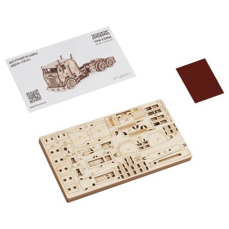 Конструктор деревянный ТРИ СОВЫ "Тягач" 14 x 5.8 x 6.5 см, 130 деталей, картонная коробка RE-ДКНС017