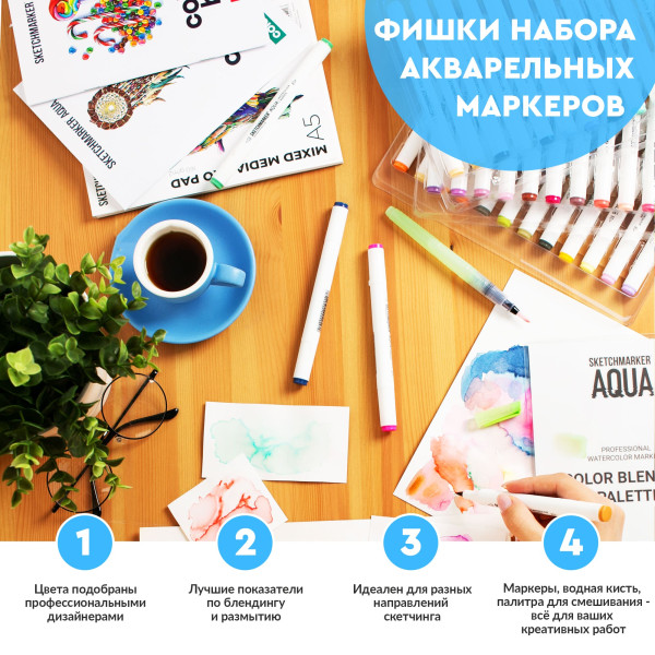 Набор акварельных маркеров SKETCHMARKER Aqua Sea Set 12 цв MPSMA-12SEA