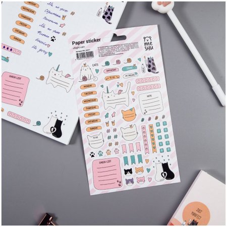 Наклейки бумажные для ежедневников MESHU "Right cat" 12 x 21 см, 77 накл, европодвес RE-MS_36971