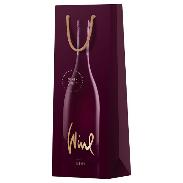 Пакет подарочный 12*36*8,5см MESHU "Bordo", матовое ламинирование, отд.фольгой, под бутылку RE-MS_52051