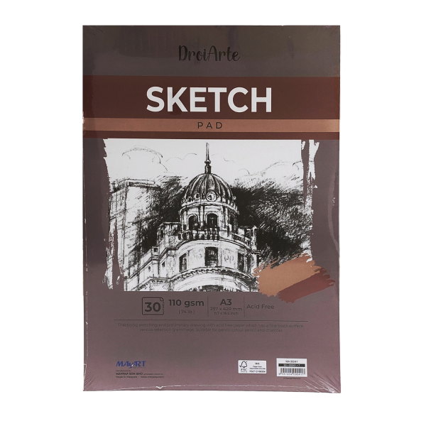 Альбом для скетчинга MayArt 110 г/м2 A3 420 x 297 мм 30 л, экстрабелые листы, склейка MA00041