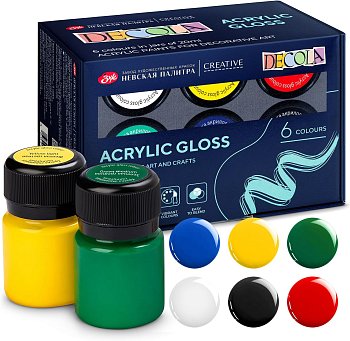 Набор акриловых красок DECOLA глянцевые 6 шт х 20 мл, картон NP-2941024
