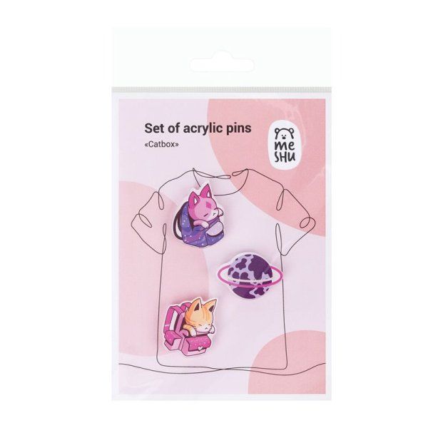 Набор акриловых значков MESHU "Catbox" 3 шт прямая УФ-печать RE-MS_47450