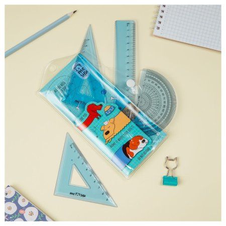 Набор чертежный MESHU "Best friend" (треуг. 2 шт, линейка 15 см, транспортир) прозр, ПВХ чехол RE-MS_46554