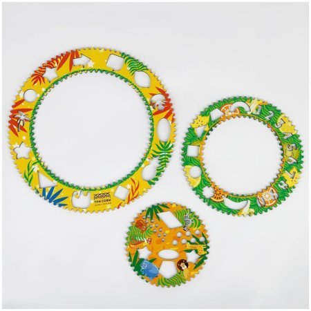 Спирограф для рисования ТРИ СОВЫ "Джунгли" дерево, 2 зубчатых колеса, 5 зубчатых кругов RE-СФ00005