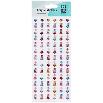 Наклейки акриловые MESHU "Bright flowers" 25 x 10 см, стразы, 150 накл, инд. уп. RE-MS_46773