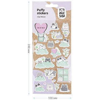 Наклейки объемные MESHU "Say Meow" 10 x 24 см, 24 накл, инд. уп., европодвес RE-MS_36949