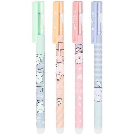 Ручка гелевая стираемая MESHU "Happy time" синяя, 0,5мм, корпус ассорти, софт-тач RE-MS_53912