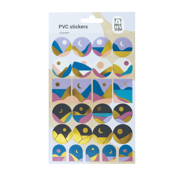 Наклейки ПВХ MESHU "Sunset", 10*21см, фольга, 25 наклеек, инд. уп., европодвес RE-MS_43589
